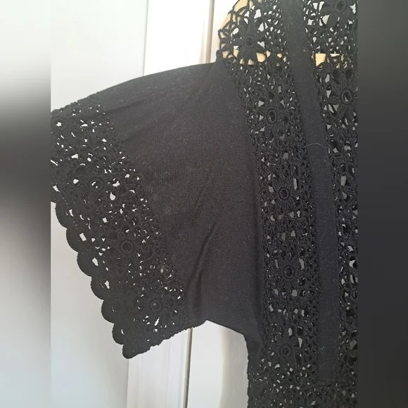 NANETTE LEPORE black cotton crochet knit cut out short sleeve cover up dress M - Picture 5 of 10